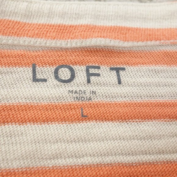 LOFT Sweater Womens Large Orange Striped Long Sleeve Pullover 100% Cotton - Picture 3 of 8